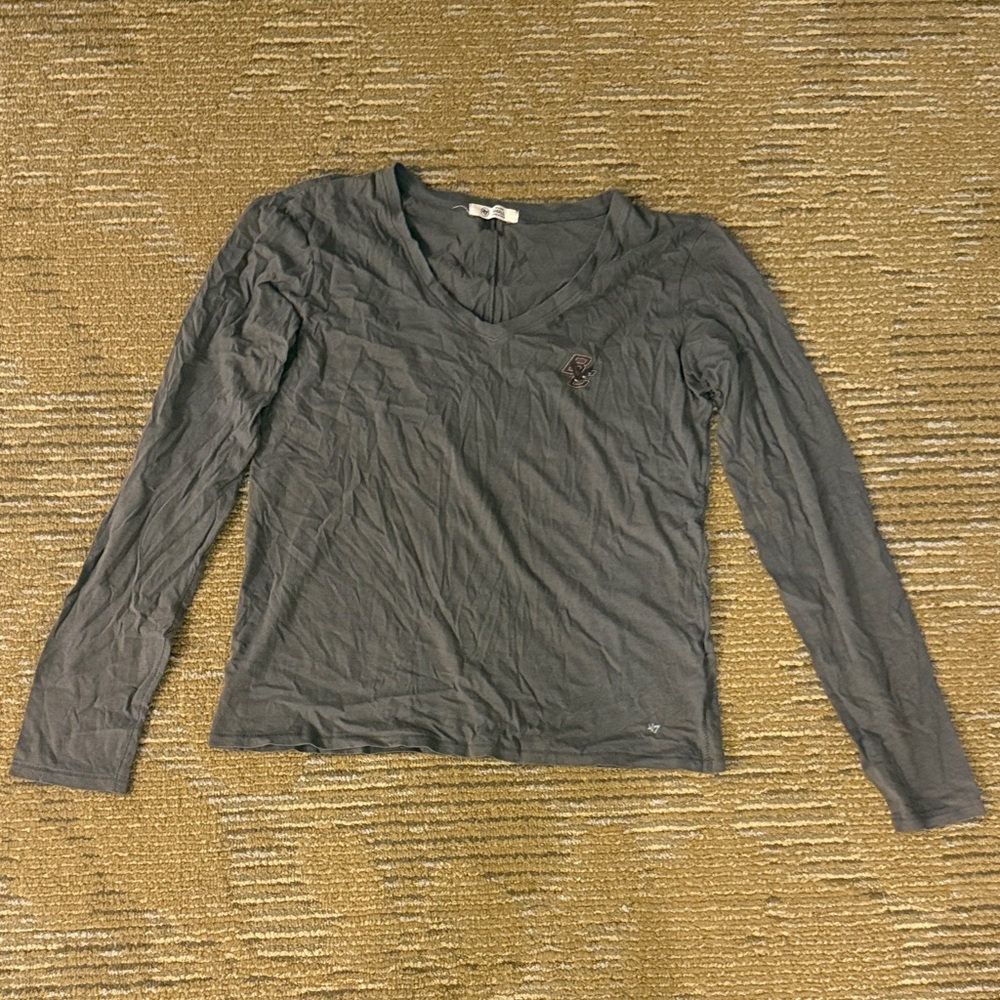 47 Brand Gray Long Sleeve V-Neck Women's Top with BC logo